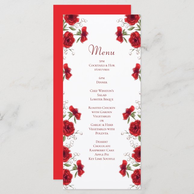 Red Rose Romantic Wedding Menus (Front/Back)
