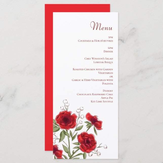 Red Rose Romantic Wedding Menus (Front/Back)