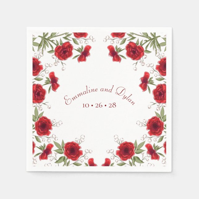 Red Rose Romantic Wedding Napkins (Front)