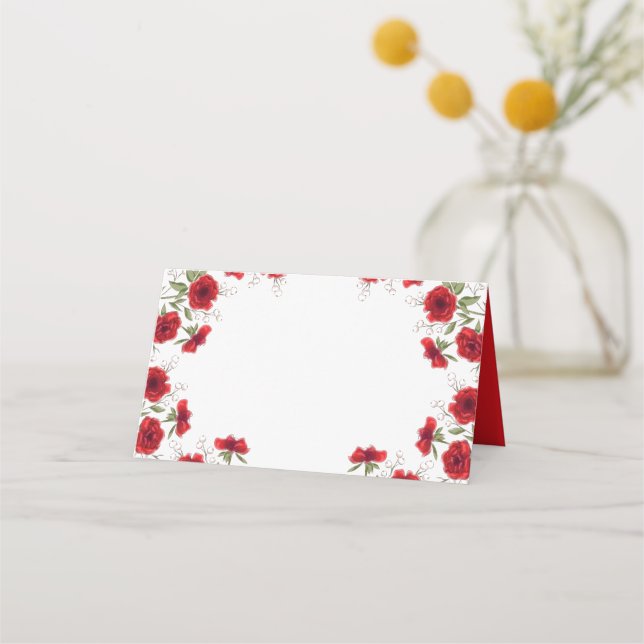 Red Rose Romantic Wedding Place Card (Front)