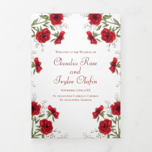 Red Rose Romantic Wedding Programs