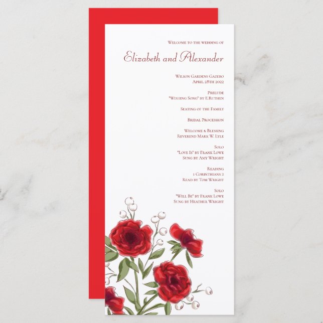 Red Rose Romantic Wedding Programs (Front/Back)