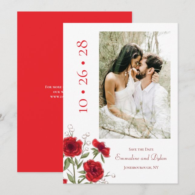 Red Rose Romantic Wedding Save the Date Invitation (Front/Back)