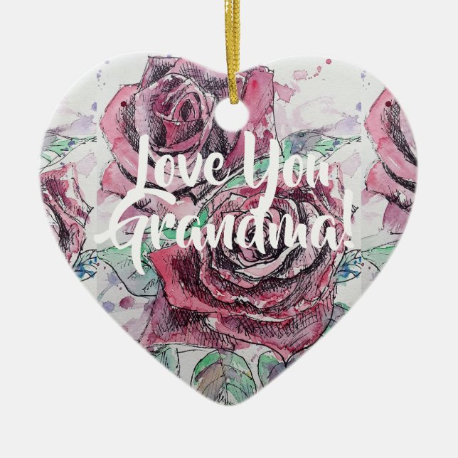 Red Rose roses Floral Love You Grandma Decoration (Front)