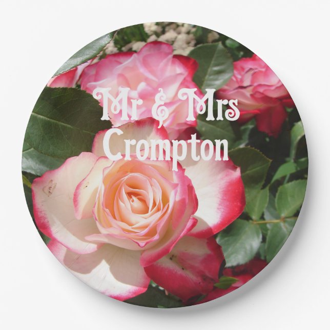 Red Rose Roses floral Photo Wedding Balloon Paper Plates (Front)