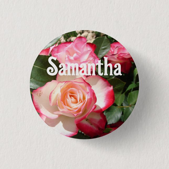 Red Rose Roses floral Photo Womens Birthday Party Button (Front)