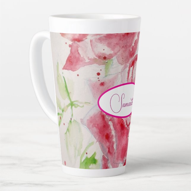 Red Rose Roses Flower Pattern Paper Party Plate Latte Mug (Left Angle)
