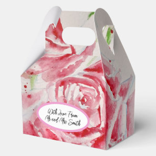 Red Rose Roses Flower Pattern Watercolor Wedding Favor Boxes