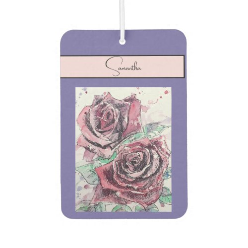 Red Rose Roses Flower Watercolor Floral Purple Art Air Freshener
