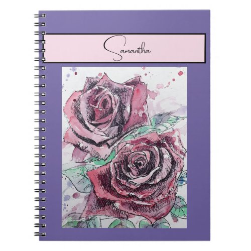 Red Rose Roses Flower Watercolor Floral Purple Art Notebook