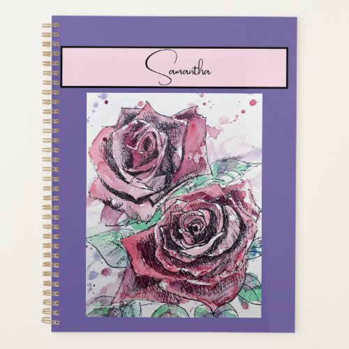 Red Rose Roses Flower Watercolor Floral Purple Art Planner