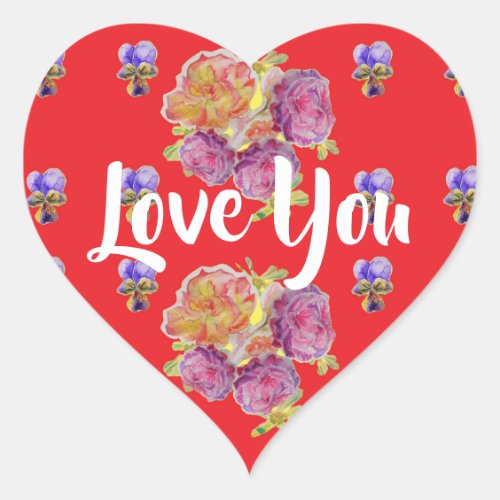 Red Rose Roses Pattern flowers floral Love  Heart Sticker