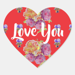 Red Rose Roses Pattern flowers floral Love Heart Sticker