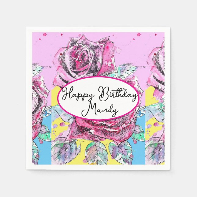 Red Rose Roses Pink flower Birthday Womens Napkins (Front)