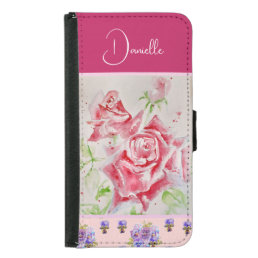 Red Rose Roses Watercolor Pink Shabby Customizable Samsung Galaxy S5 Wallet Case