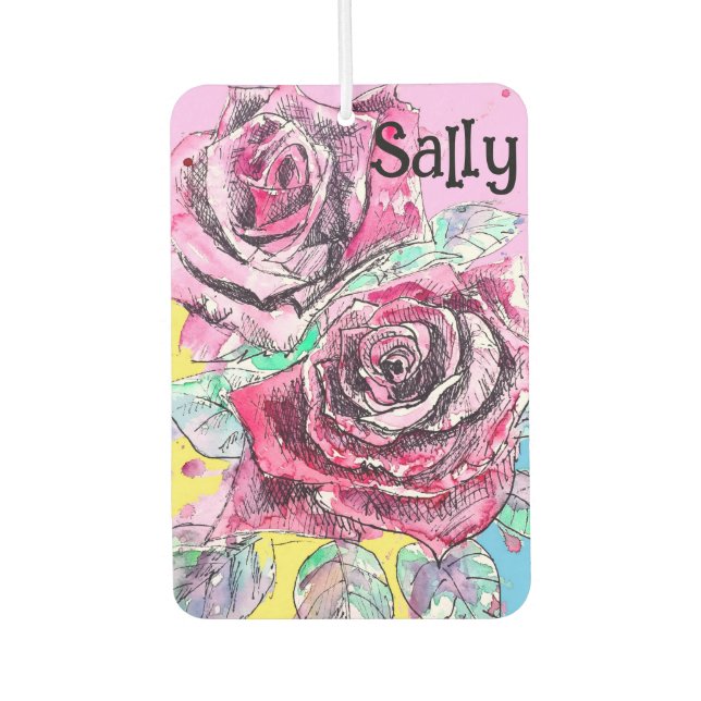 Red Rose Roses Watercolour Floral Flowers Flower Air Freshener (Front)