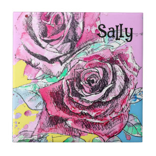 Red Rose Roses Watercolour Floral Flowers Flower Ceramic Tile