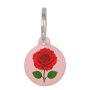 Red Rose Round Pet Tag