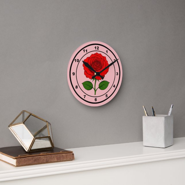Red Rose Round Wall Clock (Office)