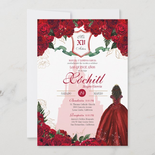 Red Rose Royal Princess Elegant Quinceanera  Invitation (Front)