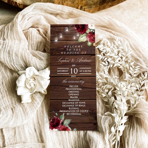 Red Rose Rustic Wood Wedding Programs