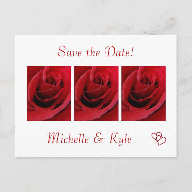 Red Rose Save the Date Postcard (Front)