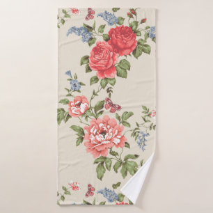 RED ROSE SEAMLESS PATTERN WITH BLUE BELLSpattern,f Bath Towel
