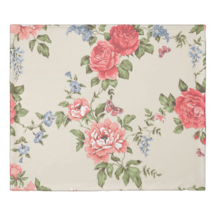 RED ROSE SEAMLESS PATTERN WITH BLUE BELLSpattern,f Duvet Cover