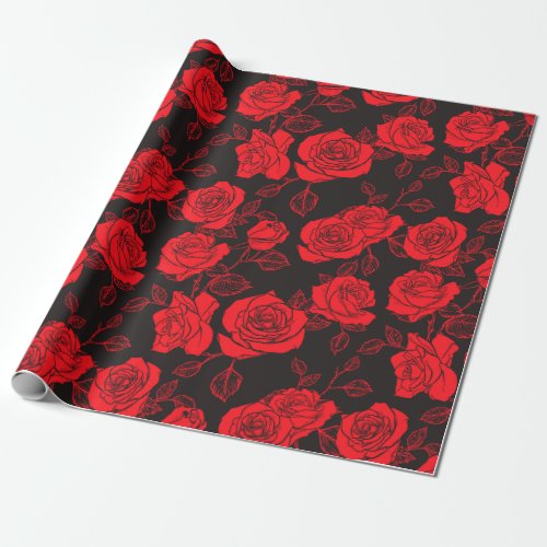 Red Rose Seamless Pattern Wrapping Paper