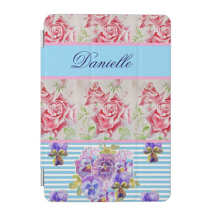 Red Rose Shabby Chic Watercolor Roses Pink Blue iPad Mini Cover