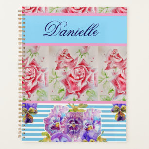 Red Rose Shabby Chic Watercolor Roses Pink Blue Planner