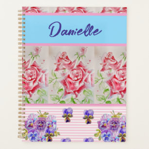 Red Rose Shabby Chic Watercolor Roses Pink Blue Planner