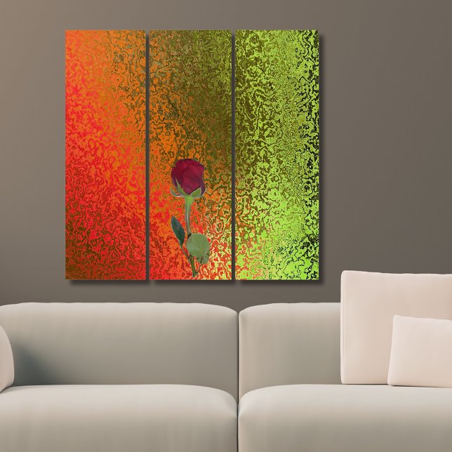 Red Rose & Shiny Orange to Green Abstract Triptych (Red Rose & Shiny Orange to Green Abstract Triptych)