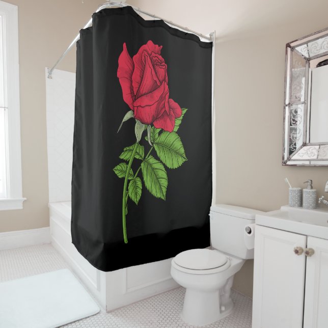 Red rose shower curtain (In Situ)