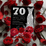 Red Rose Silver Diamond Dress Black 70th Birthday Invitation<br><div class="desc">Red Rose Silver Diamond Dress Black 70th Birthday Invitation

See matching collection in Niche and Nest Store</div>