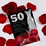 Red Rose Silver Diamond Number Dress 50th Birthday Invitation<br><div class="desc">Red Rose Silver Diamond Number Dress 50th Birthday Invitation

See matching collection in Niche and Nest Store</div>