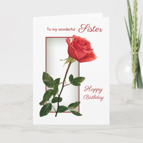 Red rose Sister Birthday Card