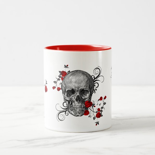 Red Rose Skull Coffee Mug (Center)