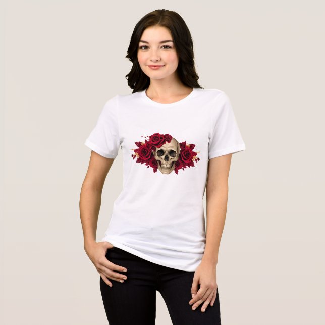 Red Rose Skull | Gothic Halloween Tee (Front Full)