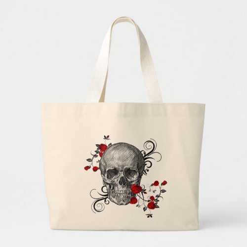 Red Rose Skull Large Tote Bag