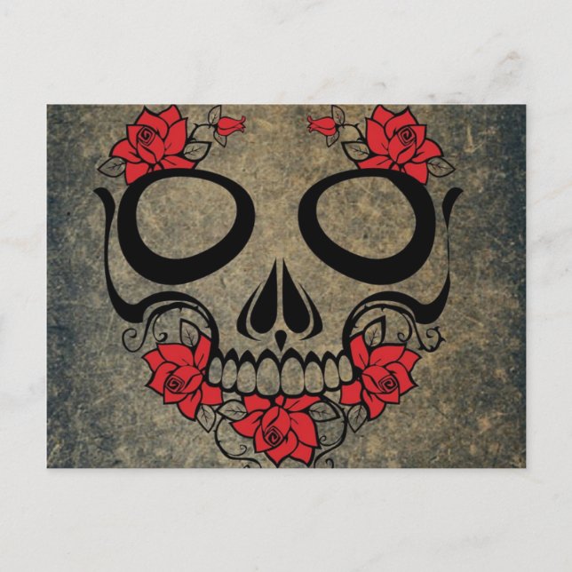 Red Rose Skull Postcard (Front)