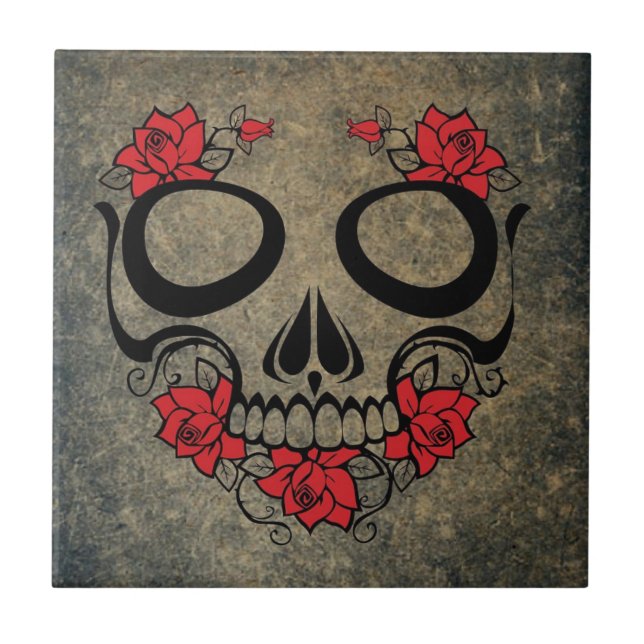 Red Rose Skull Tile (Front)