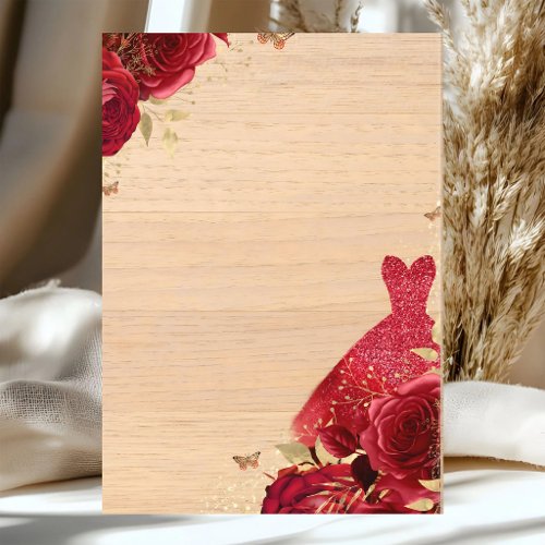 Red Rose Sparkle Quinceanera 15th Birthday Invitation