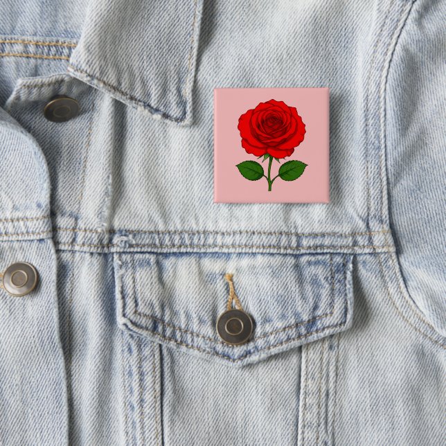 Red Rose Square Button (In Situ)