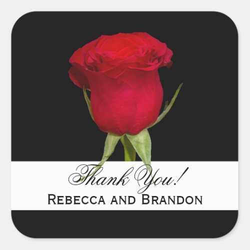 Red Rose Square Wedding Thank You Stickers