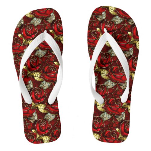 Red Rose Stained Glass Pattern Flip Flops
