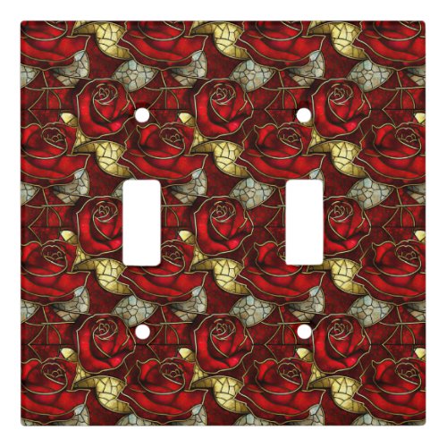 Red Rose Stained Glass Pattern Light Switch Cover