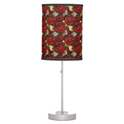 Red Rose Stained Glass Pattern Table Lamp