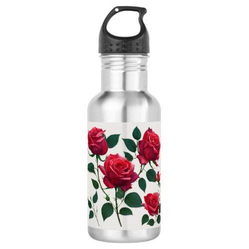 Red rose stainless steel water bottle