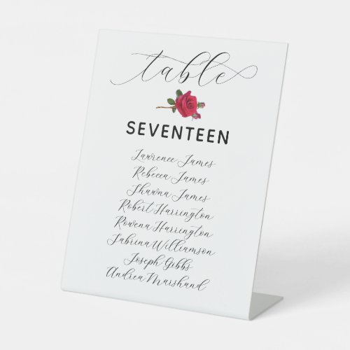 Red Rose Standing Table Seating List of Names Sign